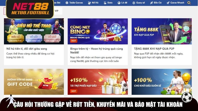 Câu hỏi thường gặp về rút tiền, khuyến mãi và bảo mật tài khoản NET88