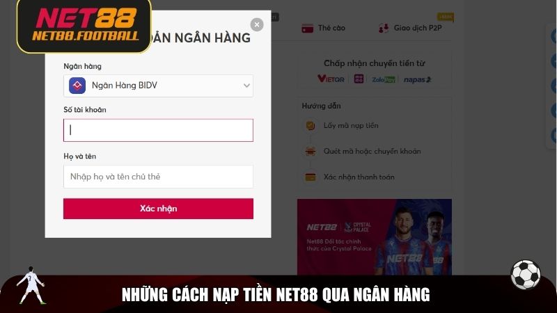 Nạp tiền NET88 thông qua ngân hàng