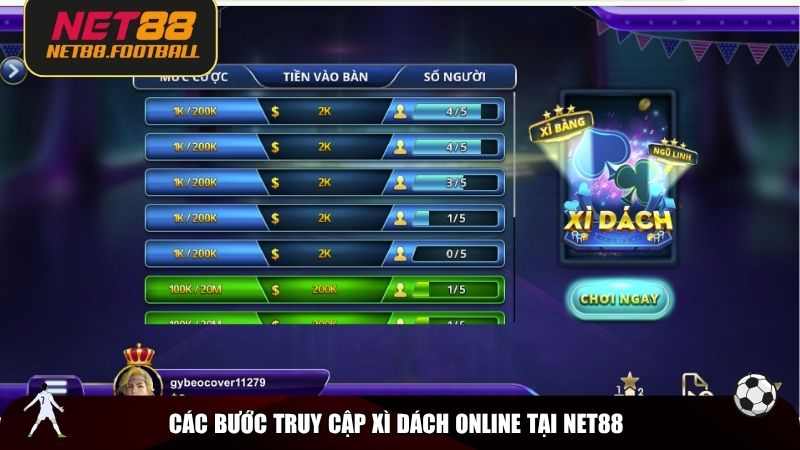 Các bước truy cập xì dách online